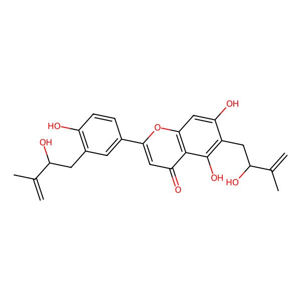 2D Structure of 5,7-dihydroxy-2-[4-hydroxy-3-[(2R)-2-hydroxy-3-methylbut-3-enyl]phenyl]-6-[(2R)-2-hydroxy-3-methylbut-3-enyl]chromen-4-one