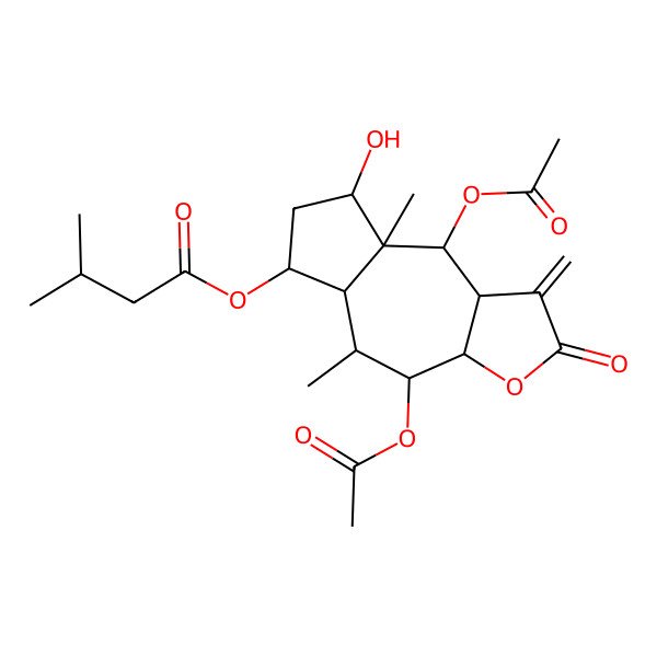 2D Structure of (4,9-diacetyloxy-8-hydroxy-5,8a-dimethyl-1-methylidene-2-oxo-4,5,5a,6,7,8,9,9a-octahydro-3aH-azuleno[6,5-b]furan-6-yl) 3-methylbutanoate