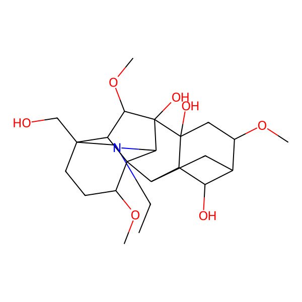 2D Structure of (1R,2R,3R,4R,5S,6S,8R,9R,10R,13R,16R,17S,18S)-11-ethyl-13-(hydroxymethyl)-6,16,18-trimethoxy-11-azahexacyclo[7.7.2.12,5.01,10.03,8.013,17]nonadecane-4,8,9-triol