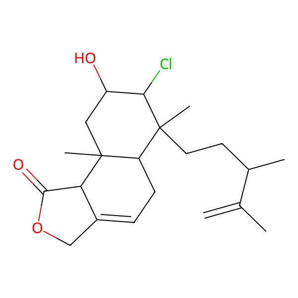 2D Structure of 7-chloro-6-(3,4-dimethylpent-4-enyl)-8-hydroxy-6,9a-dimethyl-5,5a,7,8,9,9b-hexahydro-3H-benzo[g][2]benzofuran-1-one