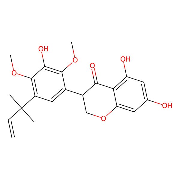 2D Structure of (3S)-5,7-dihydroxy-3-[3-hydroxy-2,4-dimethoxy-5-(2-methylbut-3-en-2-yl)phenyl]-2,3-dihydrochromen-4-one