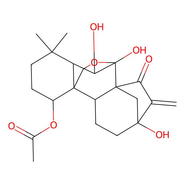 2D Structure of (5,9,10-Trihydroxy-12,12-dimethyl-6-methylidene-7-oxo-17-oxapentacyclo[7.6.2.15,8.01,11.02,8]octadecan-15-yl) acetate