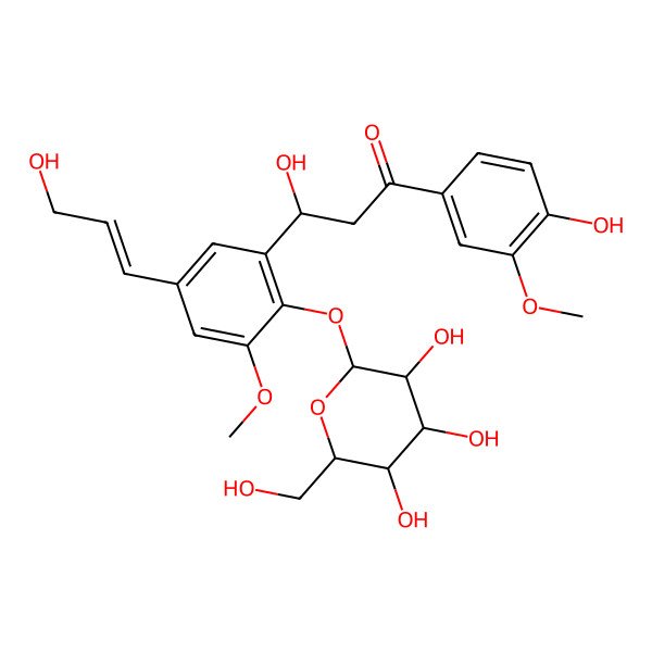 2D Structure of 3-Hydroxy-1-(4-hydroxy-3-methoxyphenyl)-3-[5-(3-hydroxyprop-1-enyl)-3-methoxy-2-[3,4,5-trihydroxy-6-(hydroxymethyl)oxan-2-yl]oxyphenyl]propan-1-one