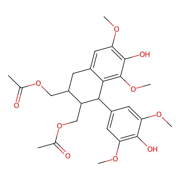 2D Structure of [3-(Acetyloxymethyl)-6-hydroxy-4-(4-hydroxy-3,5-dimethoxyphenyl)-5,7-dimethoxy-1,2,3,4-tetrahydronaphthalen-2-yl]methyl acetate