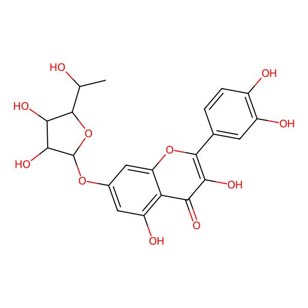 2D Structure of 7-[(2S,3R,4S,5S)-3,4-dihydroxy-5-[(1S)-1-hydroxyethyl]oxolan-2-yl]oxy-2-(3,4-dihydroxyphenyl)-3,5-dihydroxychromen-4-one
