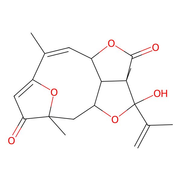 2D Structure of 13-Hydroxy-3,7,12-trimethyl-13-prop-1-en-2-yl-10,14,16-trioxatetracyclo[7.5.1.13,6.012,15]hexadeca-5,7-diene-4,11-dione