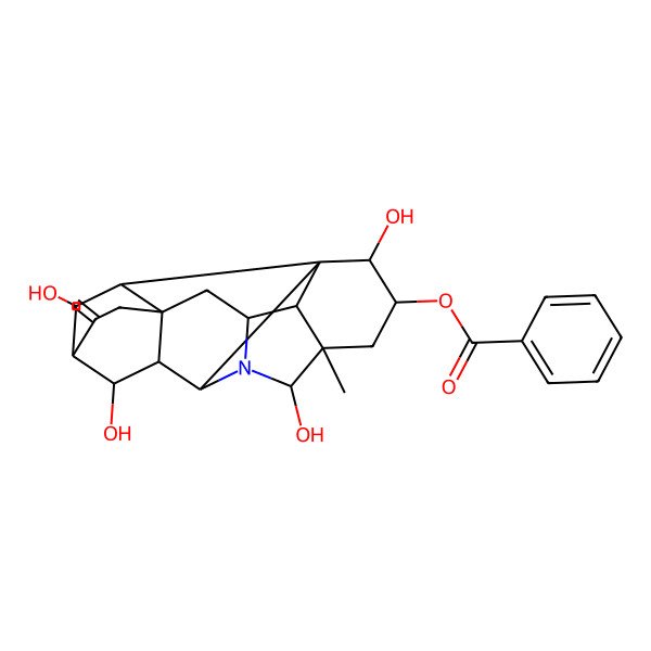 2D Structure of (2,6,10,19-Tetrahydroxy-5-methyl-12-methylidene-7-azaheptacyclo[9.6.2.01,8.05,17.07,16.09,14.014,18]nonadecan-3-yl) benzoate