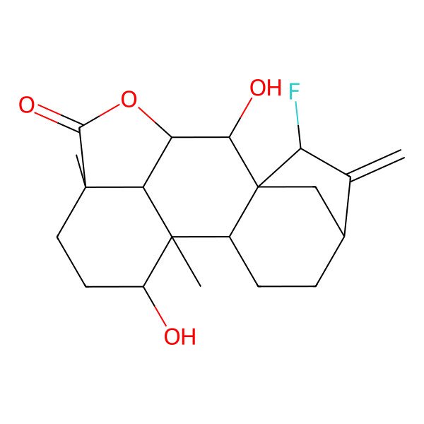 2D Structure of 7-Fluoro-9,16-dihydroxy-1,13-dimethyl-6-methylidene-11-oxapentacyclo[8.6.1.15,8.02,8.013,17]octadecan-12-one