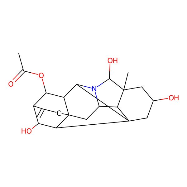 2D Structure of [(1S,3R,5S,6S,8R,9S,10S,11R,14R,16S,17S,18R,19R)-3,6,19-trihydroxy-5-methyl-12-methylidene-7-azaheptacyclo[9.6.2.01,8.05,17.07,16.09,14.014,18]nonadecan-10-yl] acetate
