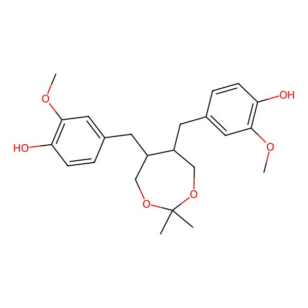 2D Structure of 4-[[(5R,6R)-6-[(4-hydroxy-3-methoxyphenyl)methyl]-2,2-dimethyl-1,3-dioxepan-5-yl]methyl]-2-methoxyphenol