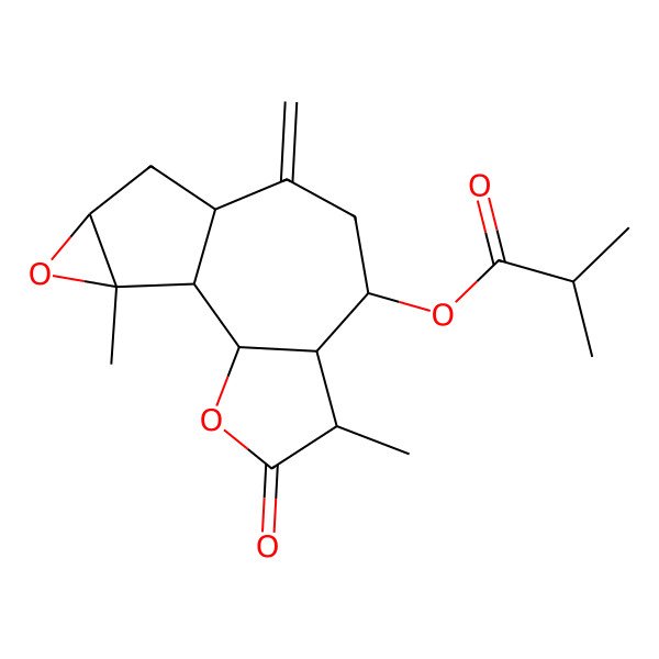 2D Structure of (5,14-Dimethyl-9-methylidene-4-oxo-3,13-dioxatetracyclo[8.4.0.02,6.012,14]tetradecan-7-yl) 2-methylpropanoate