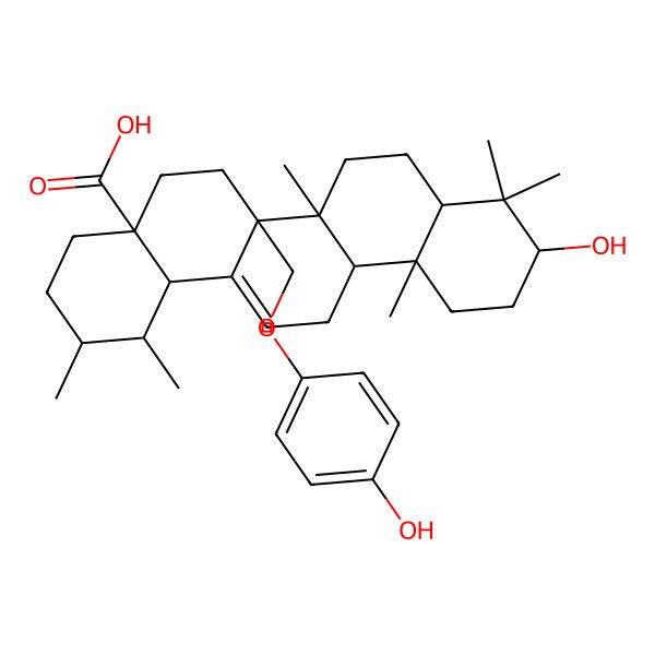 2D Structure of (1S,2R,4aS,6aR,6aR,6bR,8aS,10S,12aR,14bR)-10-hydroxy-6a-[(4-hydroxyphenoxy)methyl]-1,2,6b,9,9,12a-hexamethyl-2,3,4,5,6,6a,7,8,8a,10,11,12,13,14b-tetradecahydro-1H-picene-4a-carboxylic acid
