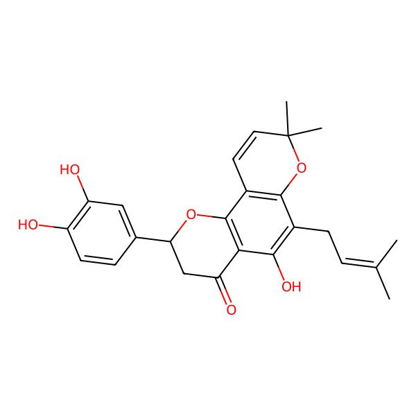 2D Structure of (2S)-2-(3,4-dihydroxyphenyl)-5-hydroxy-8,8-dimethyl-6-(3-methylbut-2-enyl)-2,3-dihydropyrano[2,3-h]chromen-4-one