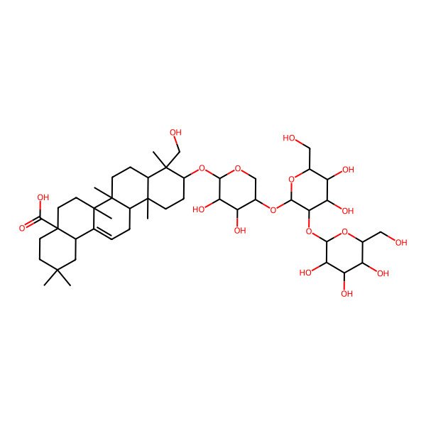 2D Structure of 10-[5-[4,5-Dihydroxy-6-(hydroxymethyl)-3-[3,4,5-trihydroxy-6-(hydroxymethyl)oxan-2-yl]oxyoxan-2-yl]oxy-3,4-dihydroxyoxan-2-yl]oxy-9-(hydroxymethyl)-2,2,6a,6b,9,12a-hexamethyl-1,3,4,5,6,6a,7,8,8a,10,11,12,13,14b-tetradecahydropicene-4a-carboxylic acid