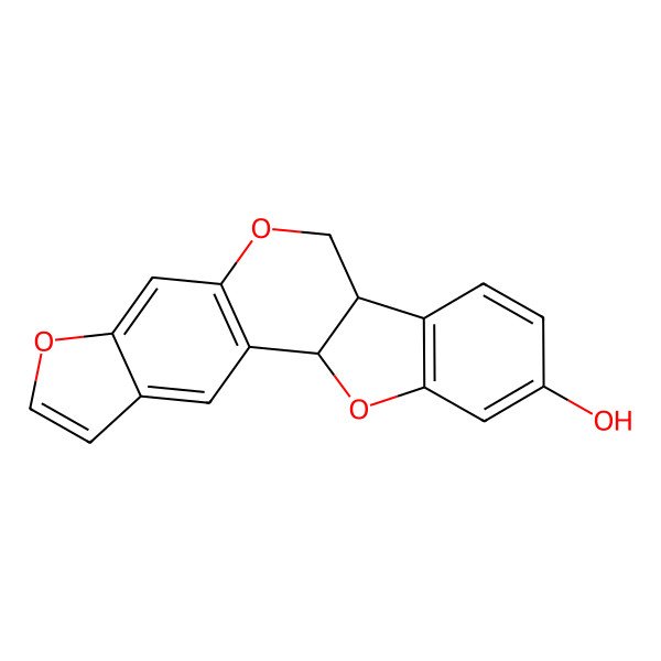 2D Structure of 6H-Benzofuro(3,2-C)furo(3,2-g)(1)benzopyran-9-ol, 6a,11a-dihydro-, (6ar-cis)-