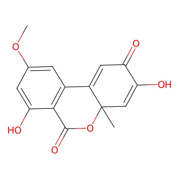 2D Structure of 6H-Dibenzo[b,d]pyran-2,6(4aH)-dione,3,7-dihydroxy-9-methoxy-4a-methyl-, (4aS)-