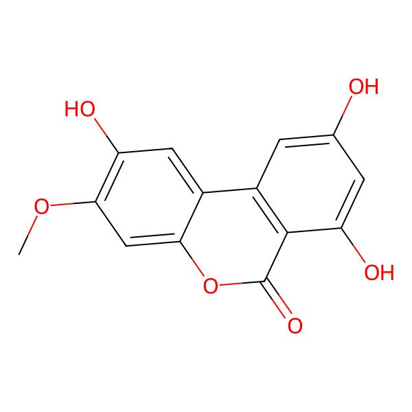 2D Structure of 6H-Dibenzo(b,d)pyran-6-one, 2,7,9-trihydroxy-3-methoxy-
