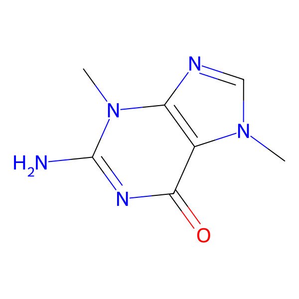 2D Structure of 6H-Purin-6-one, 2-amino-3,7-dihydro-3,7-dimethyl-