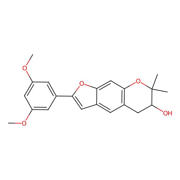 2D Structure of (6R)-2-(3,5-dimethoxyphenyl)-7,7-dimethyl-5,6-dihydrofuro[3,2-g]chromen-6-ol