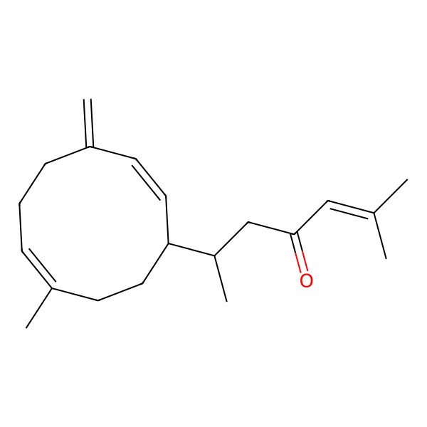 2D Structure of (6R)-2-methyl-6-[(1R,2E,7E)-8-methyl-4-methylidenecyclodeca-2,7-dien-1-yl]hept-2-en-4-one