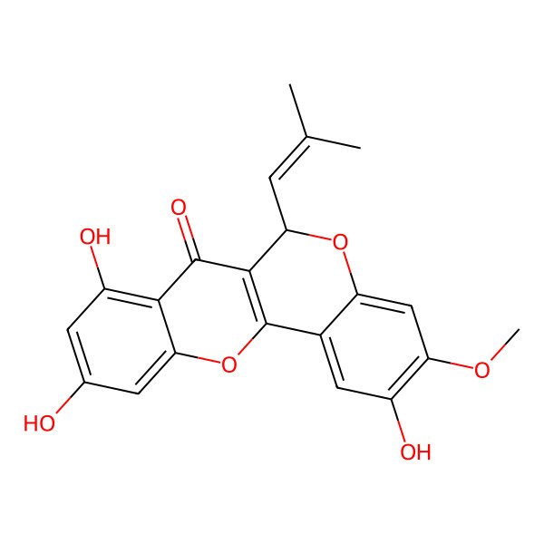2D Structure of (6R)-2,8,10-trihydroxy-3-methoxy-6-(2-methylprop-1-enyl)-6H-chromeno[4,3-b]chromen-7-one