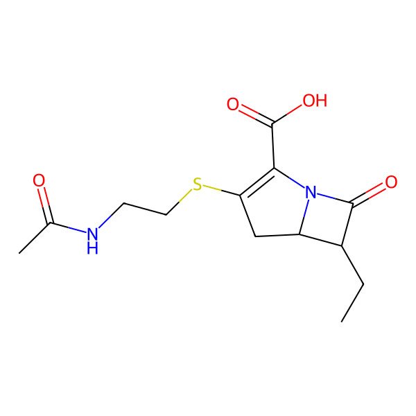 2D Structure of (6R)-3-(2-acetamidoethylsulfanyl)-6-ethyl-7-oxo-1-azabicyclo[3.2.0]hept-2-ene-2-carboxylic acid