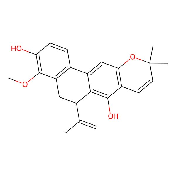 2D Structure of (6R)-4-methoxy-10,10-dimethyl-6-prop-1-en-2-yl-5,6-dihydronaphtho[2,1-g]chromene-3,7-diol