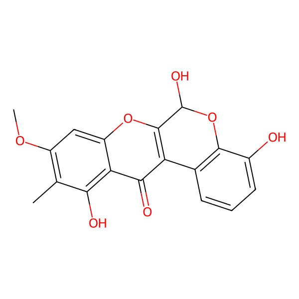 2D Structure of (6R)-4,6,11-trihydroxy-9-methoxy-10-methyl-6H-chromeno[3,4-b]chromen-12-one