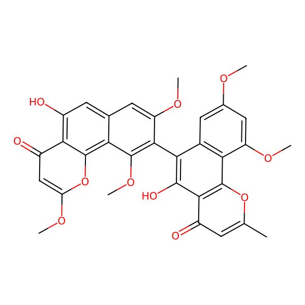 2D Structure of (6R)-5,5a(2)-Dihydroxy-2a(2),8,8a(2),10,10a(2)-pentamethoxy-2-methyl[6,9a(2)-bi-4H-naphtho[1,2-b]pyran]-4,4a(2)-dione