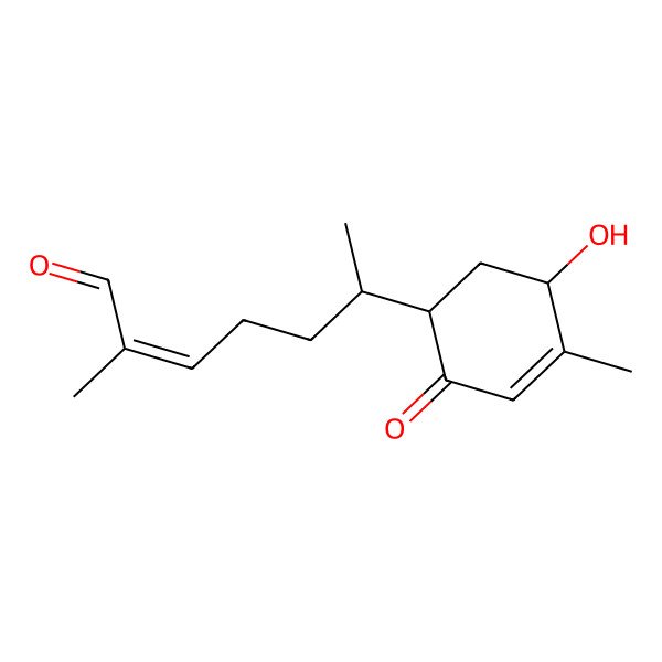 2D Structure of (6R)-6-[(1R,5S)-5-hydroxy-4-methyl-2-oxocyclohex-3-en-1-yl]-2-methylhept-2-enal