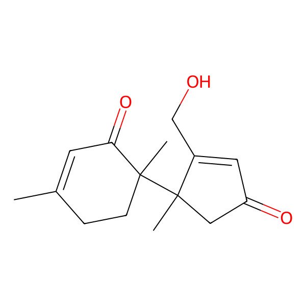 2D Structure of (6R)-6-((1S)-2-(Hydroxymethyl)-1-methyl-4-oxo-cyclopent-2-en-1-yl)-3,6-dimethyl-cyclohex-2-en-1-one