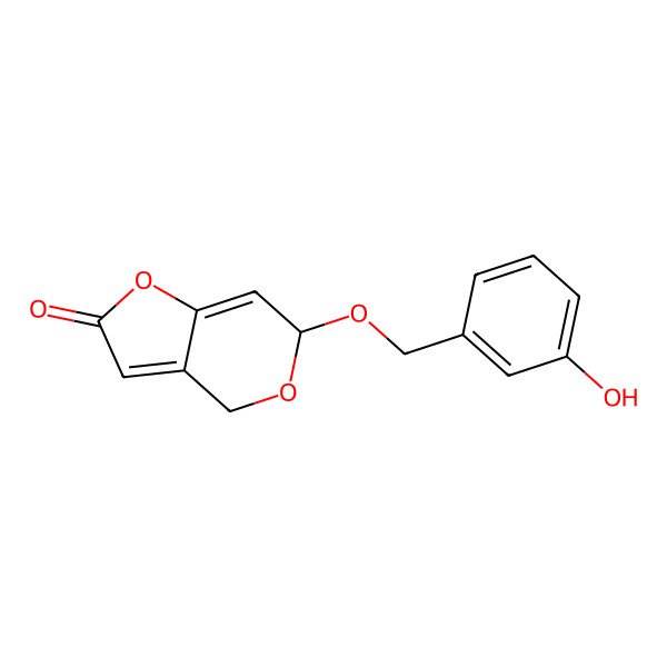 2D Structure of (6R)-6-[(3-hydroxyphenyl)methoxy]-4,6-dihydrofuro[3,2-c]pyran-2-one