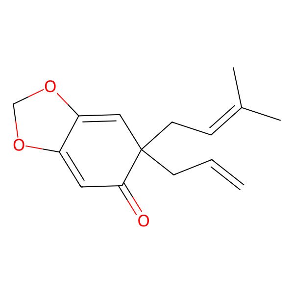2D Structure of (6R)-6-(3-methylbut-2-enyl)-6-prop-2-enyl-1,3-benzodioxol-5-one