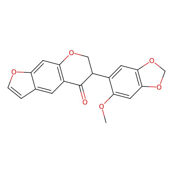 2D Structure of (6R)-6-(6-methoxy-1,3-benzodioxol-5-yl)-6,7-dihydrofuro[3,2-g]chromen-5-one