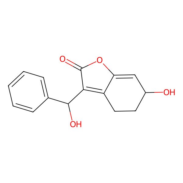 2D Structure of (6R)-6-hydroxy-3-[(R)-hydroxy(phenyl)methyl]-5,6-dihydro-4H-1-benzofuran-2-one