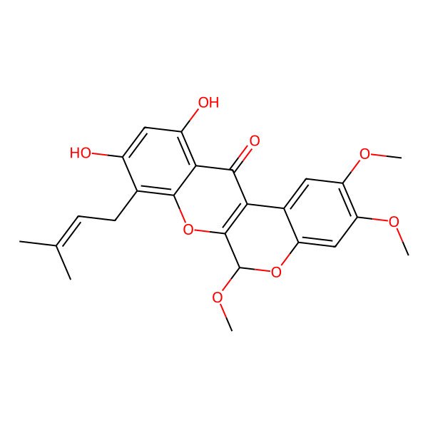 2D Structure of (6R)-9,11-dihydroxy-2,3,6-trimethoxy-8-(3-methylbut-2-enyl)-6H-chromeno[3,4-b]chromen-12-one