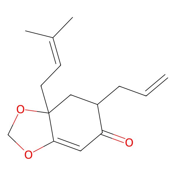 2D Structure of (6R,7aS)-7a-(3-methylbut-2-enyl)-6-prop-2-enyl-6,7-dihydro-1,3-benzodioxol-5-one