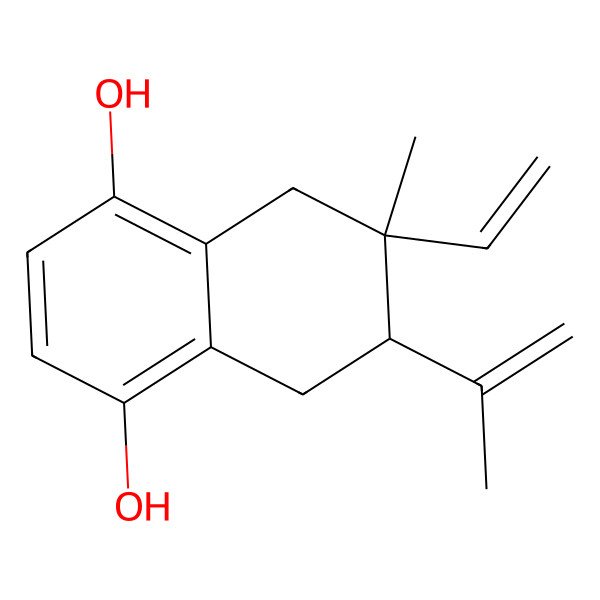 2D Structure of (6R,7R)-7-ethenyl-7-methyl-6-prop-1-en-2-yl-6,8-dihydro-5H-naphthalene-1,4-diol