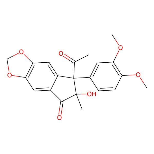 2D Structure of (6R,7S)-7-acetyl-7-(3,4-dimethoxyphenyl)-6-hydroxy-6-methylcyclopenta[f][1,3]benzodioxol-5-one