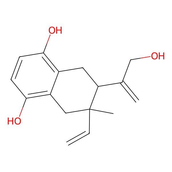 2D Structure of (6R,7S)-7-ethenyl-6-(3-hydroxyprop-1-en-2-yl)-7-methyl-6,8-dihydro-5H-naphthalene-1,4-diol