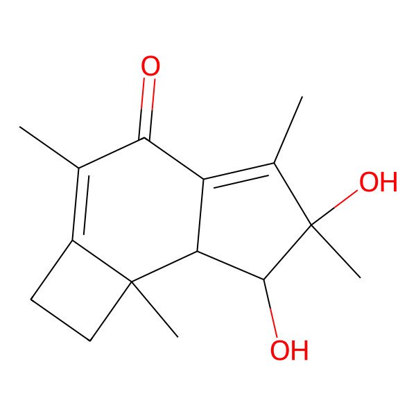 2D Structure of (6R,7S,7aR,7bR)-6,7-dihydroxy-3,5,6,7b-tetramethyl-1,2,7,7a-tetrahydrocyclobuta[e]inden-4-one