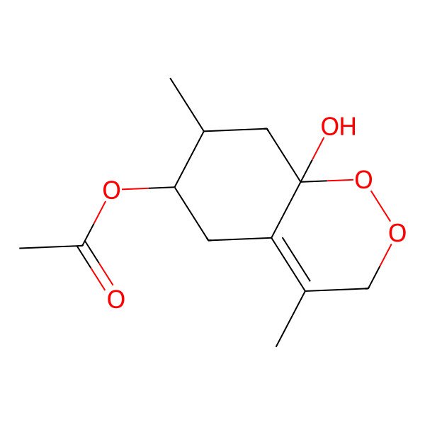 2D Structure of [(6R,7S,8aR)-8a-hydroxy-4,7-dimethyl-5,6,7,8-tetrahydro-3H-1,2-benzodioxin-6-yl] acetate