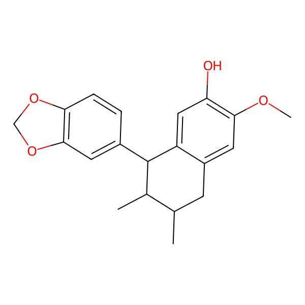 2D Structure of (6R,7S,8S)-8-(1,3-benzodioxol-5-yl)-3-methoxy-6,7-dimethyl-5,6,7,8-tetrahydronaphthalen-2-ol 2D Structure of (6R,7S,8S)-8-(1,3-benzodioxol-5-yl)-3-methoxy-6,7-dimethyl-5,6,7,8-tetrahydronaphthalen-2-ol