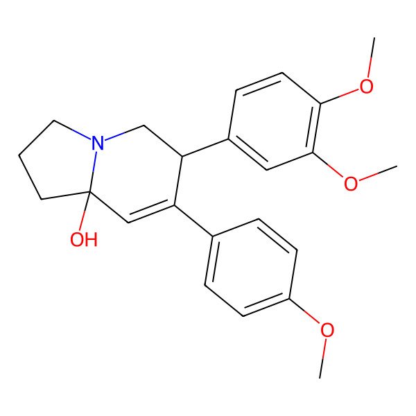 2D Structure of (6r,8Ar)-6-(3,4-dimethoxyphenyl)-7-(4-methoxyphenyl)-2,3,5,6-tetrahydroindolizin-8a(1h)-ol