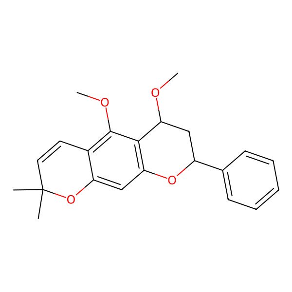 2D Structure of (6R,8R)-5,6-dimethoxy-2,2-dimethyl-8-phenyl-7,8-dihydro-6H-pyrano[3,2-g]chromene