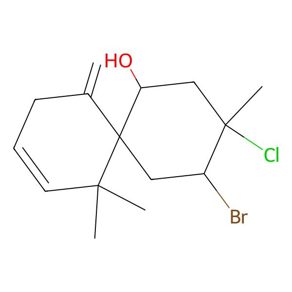 2D Structure of (6R,8S,9R,11S)-8-bromo-9-chloro-5,5,9-trimethyl-1-methylidenespiro[5.5]undec-3-en-11-ol