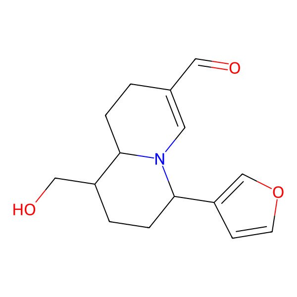 2D Structure of (6R,9S,9aR)-6-(furan-3-yl)-9-(hydroxymethyl)-2,6,7,8,9,9a-hexahydro-1H-quinolizine-3-carbaldehyde 2D Structure of (6R,9S,9aR)-6-(furan-3-yl)-9-(hydroxymethyl)-2,6,7,8,9,9a-hexahydro-1H-quinolizine-3-carbaldehyde