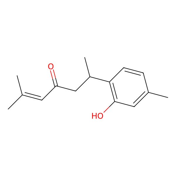 2D Structure of (6S)-2-Methyl-6-(2-hydroxy-4-methylphenyl)-2-hepten-4-one 2D Structure of (6S)-2-Methyl-6-(2-hydroxy-4-methylphenyl)-2-hepten-4-one
