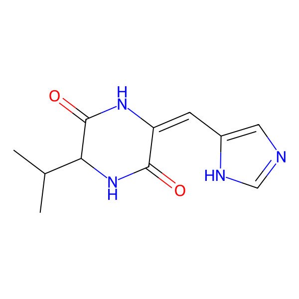 2D Structure of (6S)-3-(1H-imidazol-5-ylmethylidene)-6-propan-2-ylpiperazine-2,5-dione