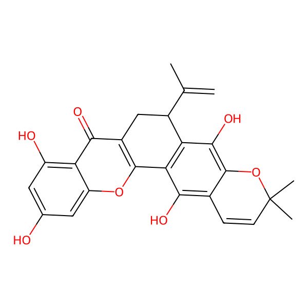 2D Structure of (6S)-5,9,11,14-tetrahydroxy-3,3-dimethyl-6-prop-1-en-2-yl-6,7-dihydrochromeno[7,6-c]xanthen-8-one